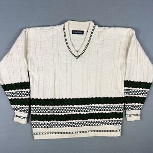 VTG Van Heusen Sweater Mens M V Neck Preppy Tennis Country Club Cotton 1990s‎